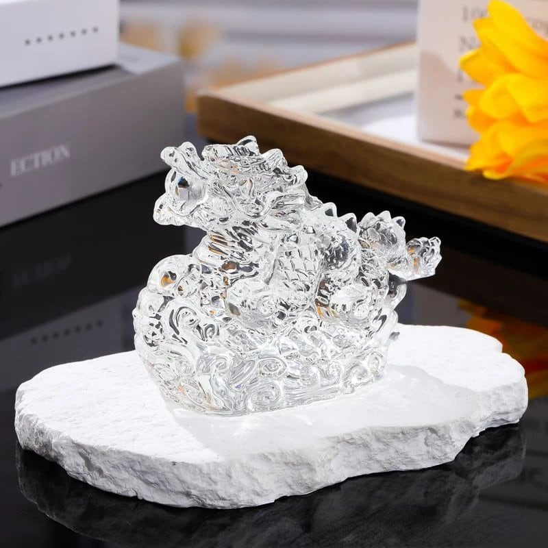 Crystal Dragon Figurine, Glass, Feng Shui, Zodiac, Auspicious Charm, Miniature, Divine Beast, Paperweight, Decor, Collectible, Craft, Parallel Import