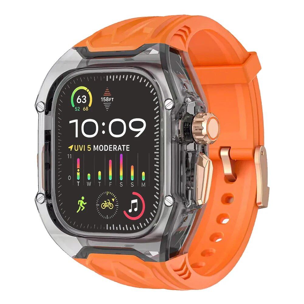 Transparent Customization Kit for Apple Watch Ultra 10/9/8/7, 49mm/44mm/45mm Compatible Strap & Case Set, Rubber Band Mod for iWatch Series 6/5/4, Band Color: ; Ships from: Parallel Import