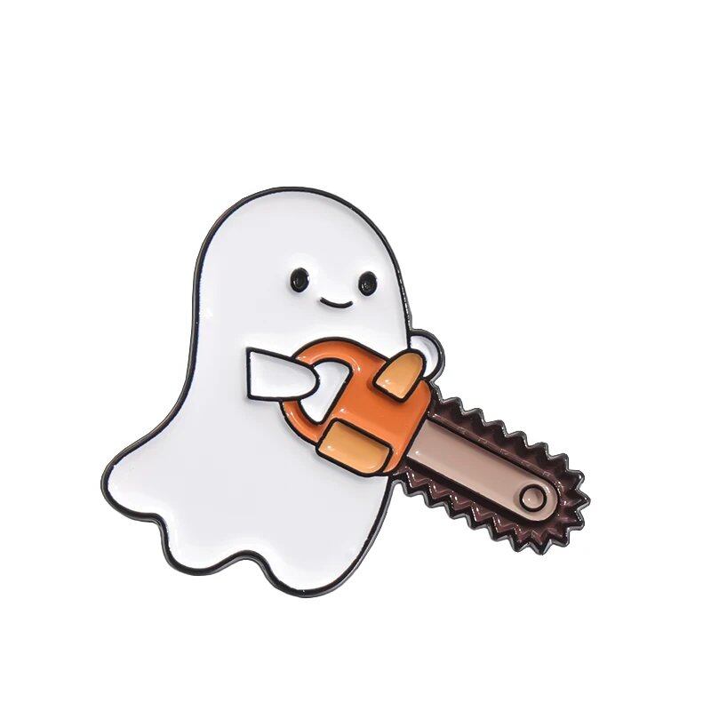 Halloween Ghost Tarot Enamel Pin - Custom Pumpkin Chainsaw Ghost Brooch Lapel Badge Funny Jewelry Gift for Friends Main Stone Color: Black; Metal Color: QHXZ24 Parallel Import