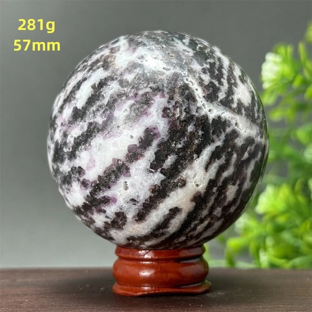 Natural Purple Zebra Fluorite Ball for Reiki Healing, Spiritual Meditation, Chakra Therapy, Magic, Ritual, Divination, Home Decoration, with Stand, Color: A, Parallel Import