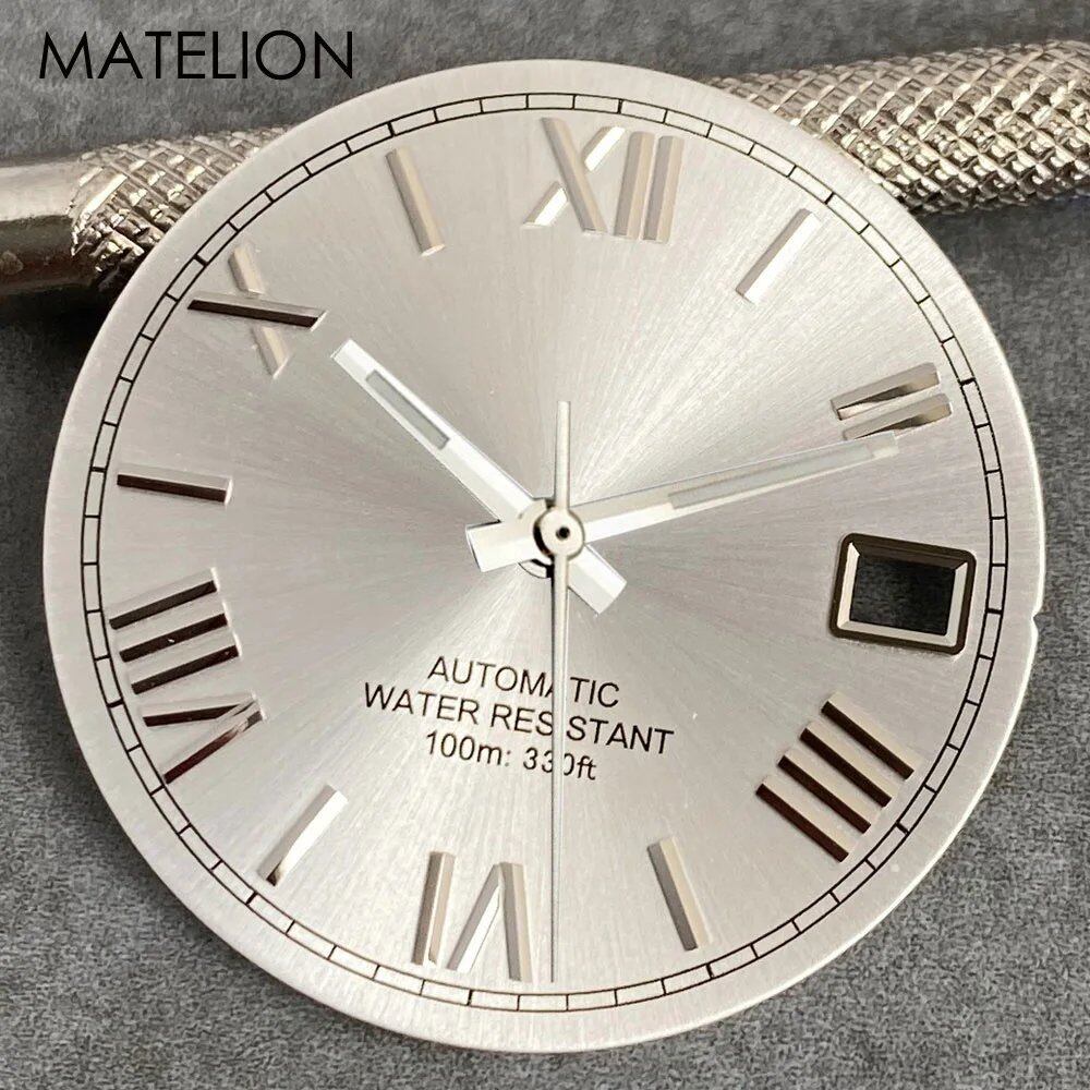 29mm Sunburst Dial Roman Dial Compatible with NH35, NH36, NH38, NH70, NH71, NH72, 4R35, and 4R36 Automatic Movement with Metallic Markers and DJ Hands (Parallel Import)