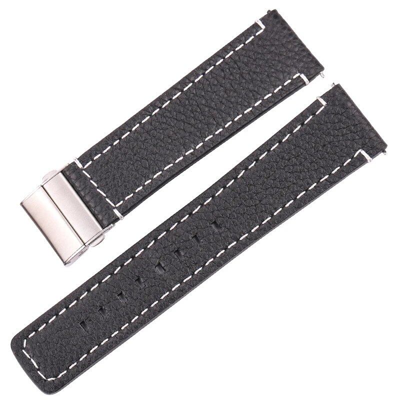 Genuine Leather Watch Band Strap for Men and Women, 18mm, 20mm, 22mm, 24mm, Black, Brown, Blue, Soft Cowhide Leather with Deployment Clasp, Band Color: Brown, Parallel Import