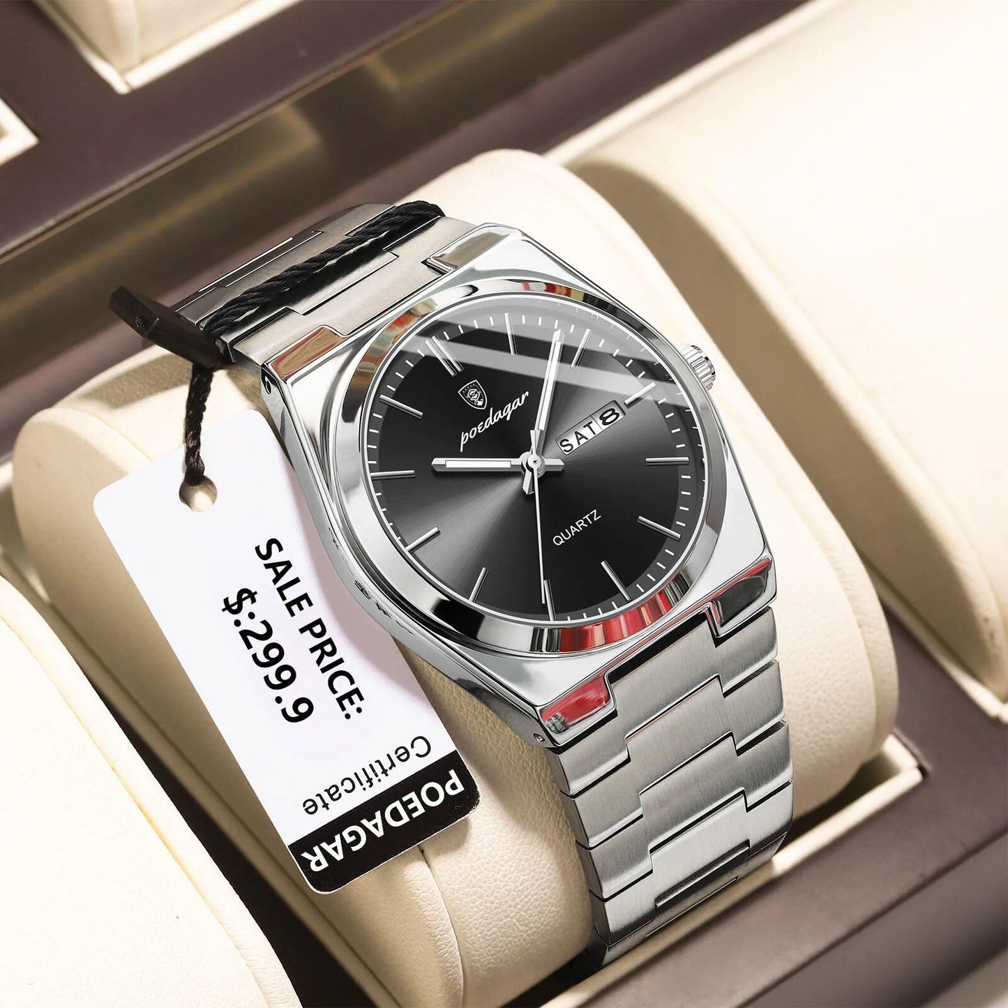 POEDAGAR High-Quality Men's Watch, Stainless Steel, Waterproof, Luminous, Date & Week, Business Quartz Movement, Color: 930, Parallel Import