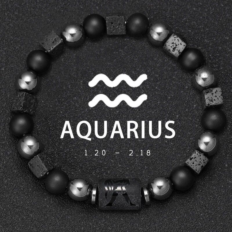 12 Zodiac Signs Bracelet with Natural Stones, Capricorn, Virgo, Leo, and Libra, for Men and Women, Couples, Friends, and Couples; Jewelry Gift; Length: 18-19cm, Parallel Import