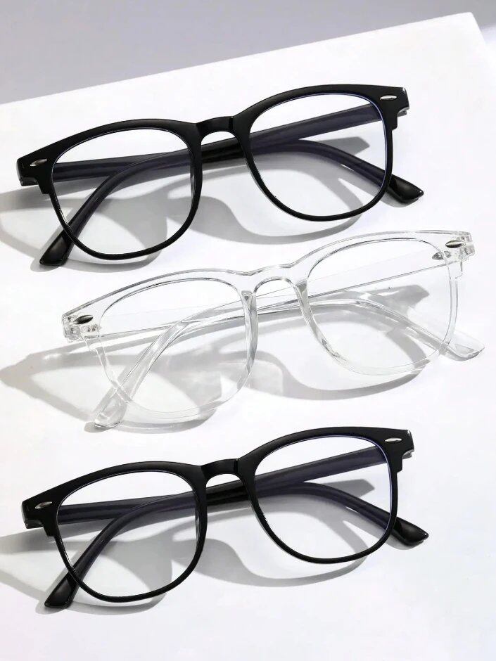 Set of 1, 2, or 3 Unicescu Square Plastic Frames, Stylish Blue Light Blocking Clear Glasses, Back to School Fashion Accessory, Frame Color: Parallel Import