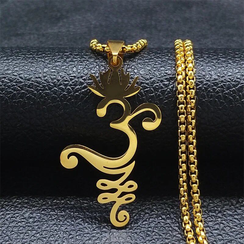 Hippie Stainless Steel Yoga Lotus Necklace for Women/Men, Spiritual Chakra Symbol Flower of Life Necklace, Jewelry Color N7067S02, Metal Color, Parallel Import
