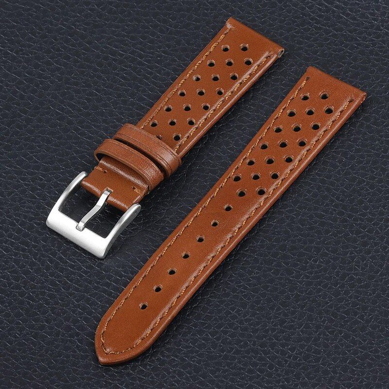 Genuine Leather Breathable Watch Band, 18mm, 20mm, 22mm, Compatible with Tag Heuer and Seiko, Universal Accessory, Band Color: mm, Parallel Import