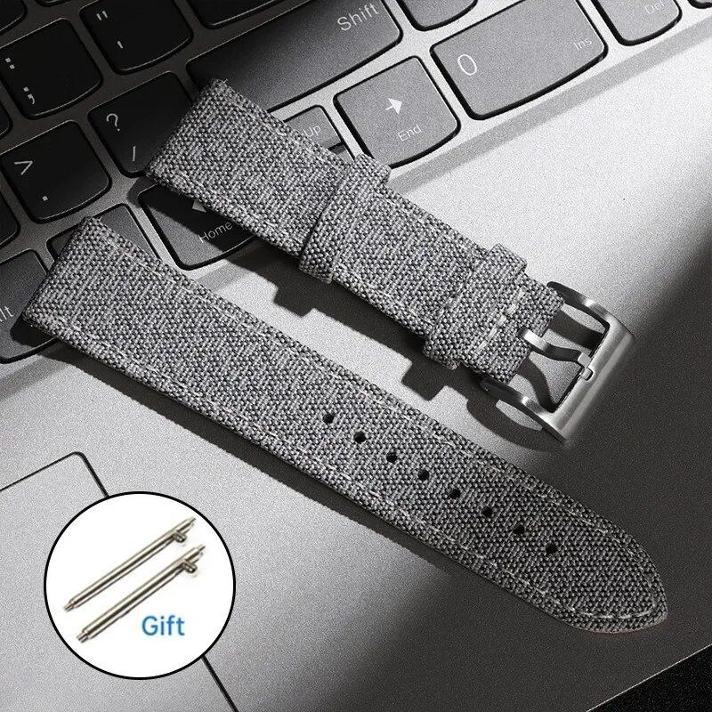Quick Release Watch Strap for Men and Women, Nylon and Leather Band, Universal Military Fabric Leather Wristband, Army Sport Bracelet, 20mm/22mm Band Color: mm; Ships from: Parallel Import
