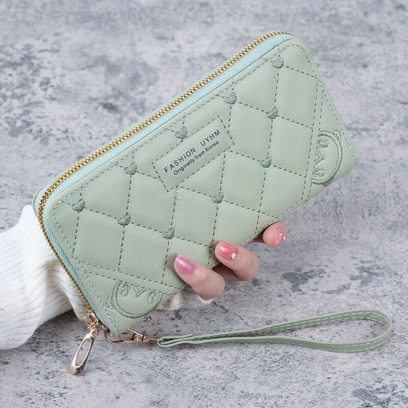 女性用ファッション ハート型 ジッパー付き長財布 ソリッドカラー PUレザー コインポーチ レディース リストバンド付き カードホルダー クラッチバッグ ;発送元: 並行輸入品