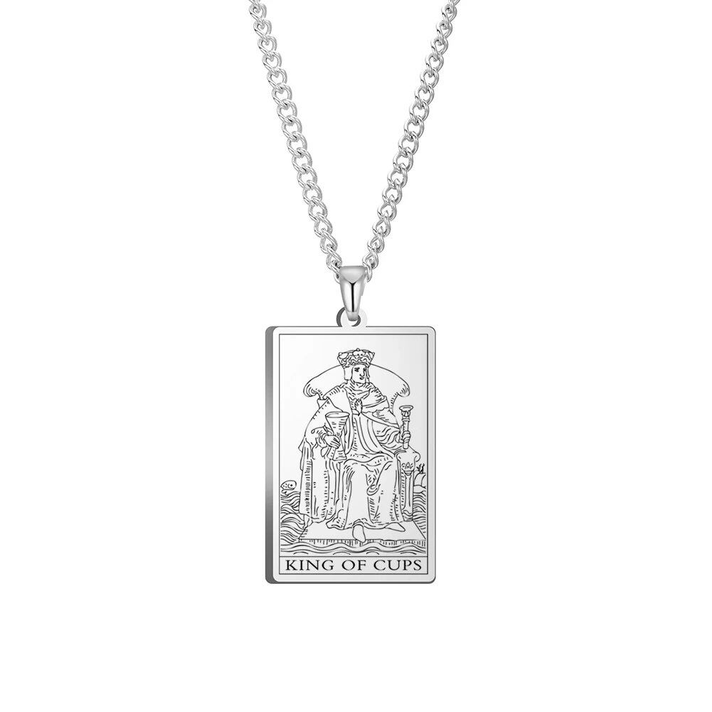 Dawapara Cups Tarot Card Link Chain Pendant Necklace, Vintage Amulet Necklace for Men and Women, Stainless Steel, Parallel Import