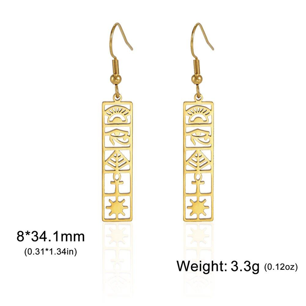 Lucktune Ancient Egyptian Ankh Hieroglyph Symbol Earrings, Stainless Steel, Eye of Horus Drop Earrings, Women's Spiritual Jewelry, Metal Color: Style, Parallel Import
