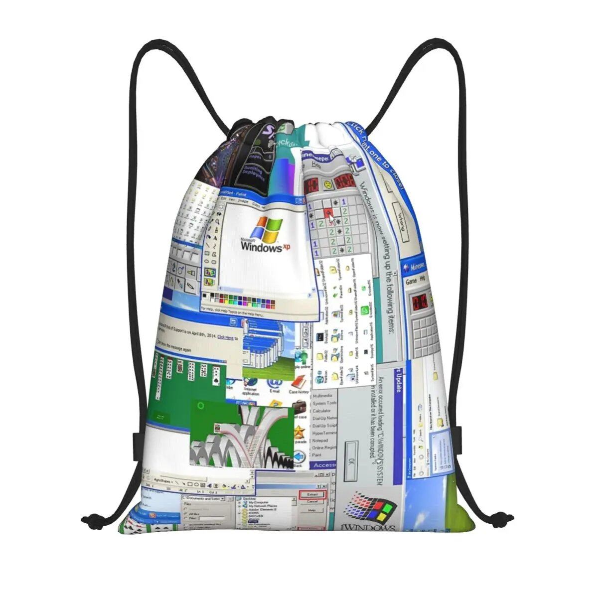 Windows XP コラージュ バックパック 多機能 ポータブル ドローストリング バンドルポケット スポーツバッグ 旅行 通学用 ブックバッグ サイズ: 並行輸入品