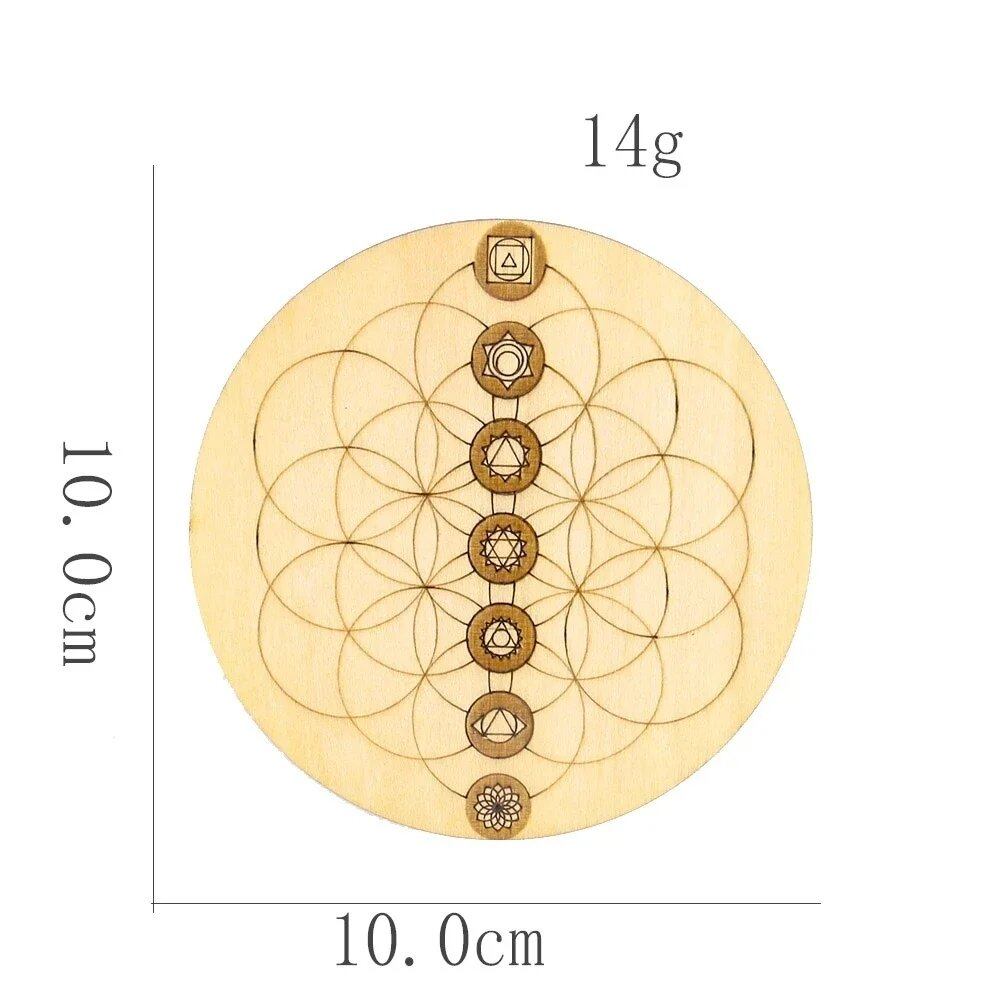 10cm Wooden Tree of Life Jewelry Display Tray with Quartz Crystal Wall Decor, Metatron's Cube, Star of David, Chakra, and Meditation Accessory (Imported)