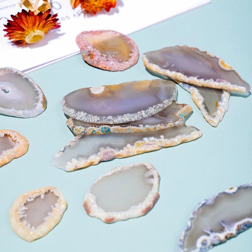 Agate Slice, Natural Quartz Crystal, Irregular Shape Healing Stone, Perfect for Home, Office, Garden Decoration, Meditation Tank Decor, Halloween Gift. Size: 1.5cm, Color: Agate Slice. Parallel Import.