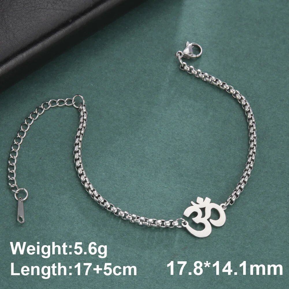 Dawapara Om Sanskrit Symbol Anklet Bracelet, Hindu Yoga Ankle Chain Bracelet, Stainless Steel, Spiritual Jewelry, 100cm, Parallel Import
