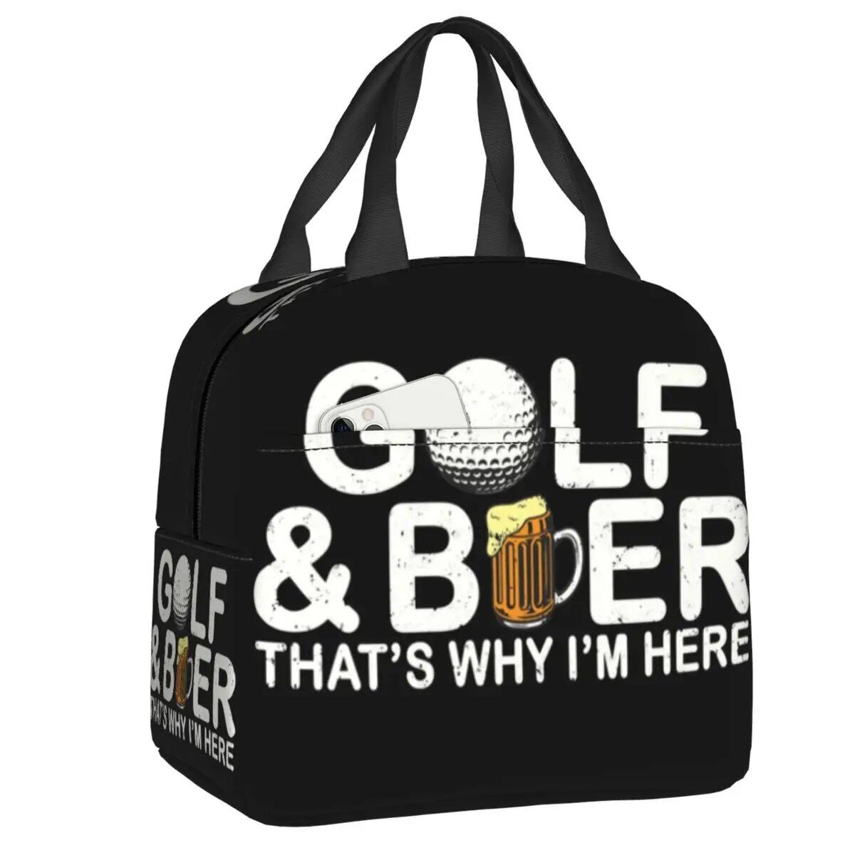 女性用 ゴルフ&ビール 保冷ランチバッグ 保温弁当箱 スポーツ ゴルフ オフィス 学校 繰り返し使える クーラーバッグ サイズ:22×20×13cm; 並行輸入品