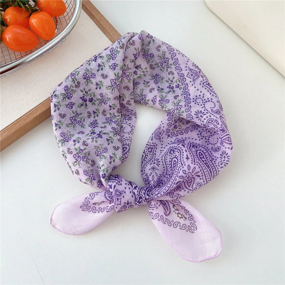 Women's Fashion Bandana Cotton Headscarf Small Hijab Floral Print Handkerchief Hair Scarf Headband Neck Scarf Size: One Size Fits Most; Parallel Import