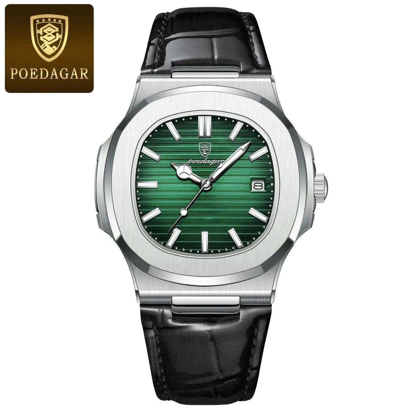 POEDAGAR Casual Square Men's Watch, Waterproof, Date Display, Luminous Leather Quartz Movement, High-Quality Luxury Fashion Watch, Color: Parallel Import