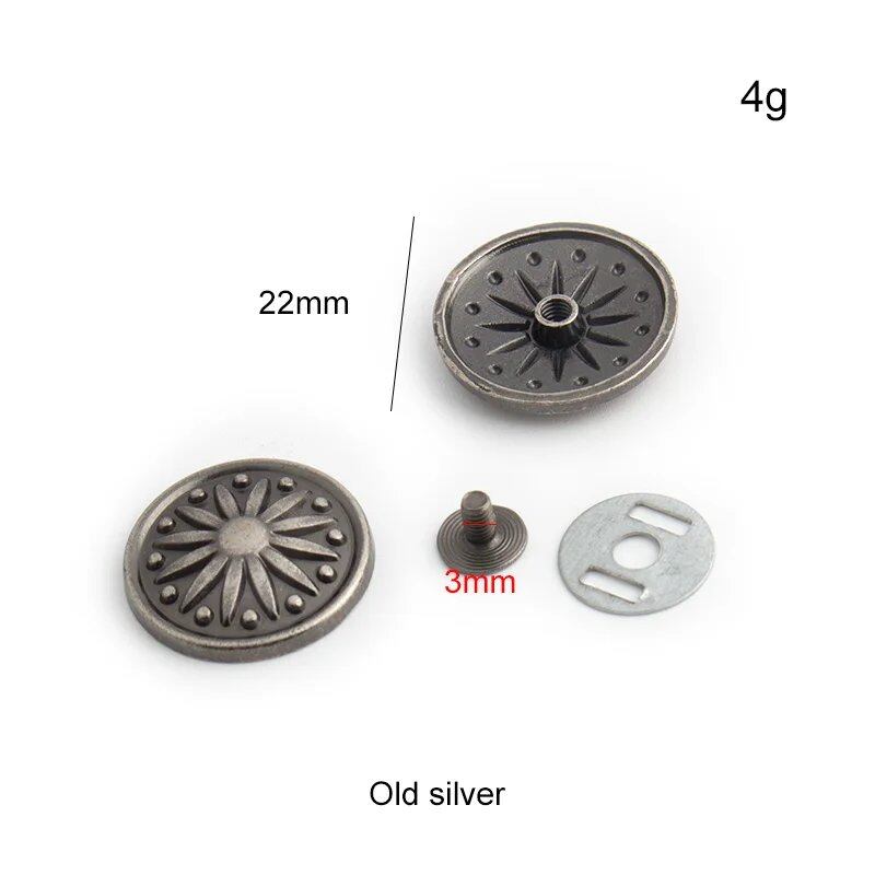 新作 アンティークシルバー風 高品質レザーバッグ用リベットスタッド 15-22-29mm 10-50-100個セット レトロ模様デザイン メタルアクセサリーパーツ サイズ:シルバー 並行輸入品