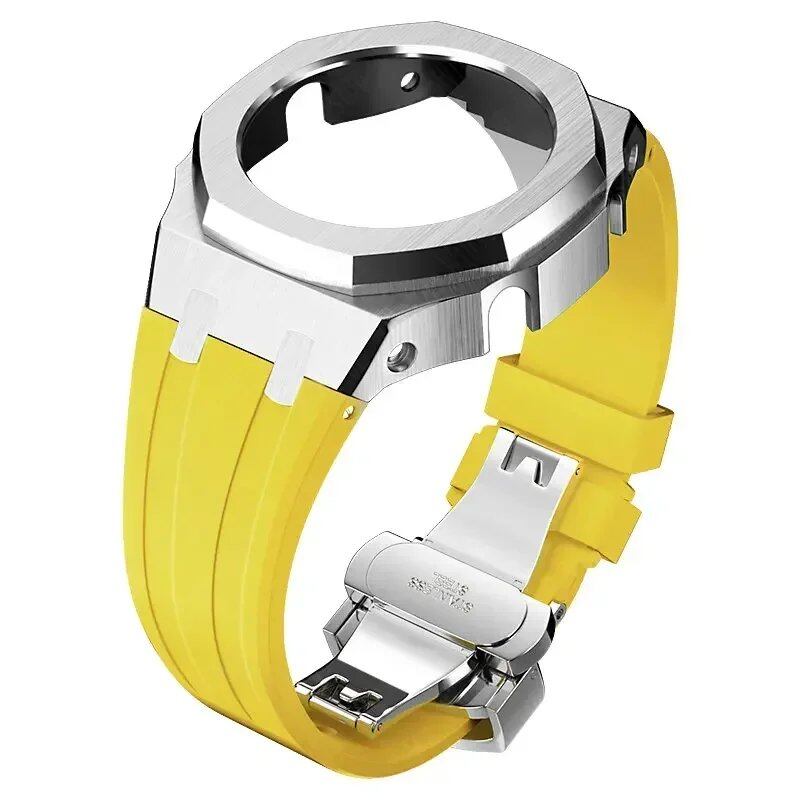 Casio Gen4 Metal Bezel Modification Kit for GA2100 with Stainless Steel Strap and Rubber Watch Case, Compatible with GEN4 GA2100/2110, Band Color: Parallel Import
