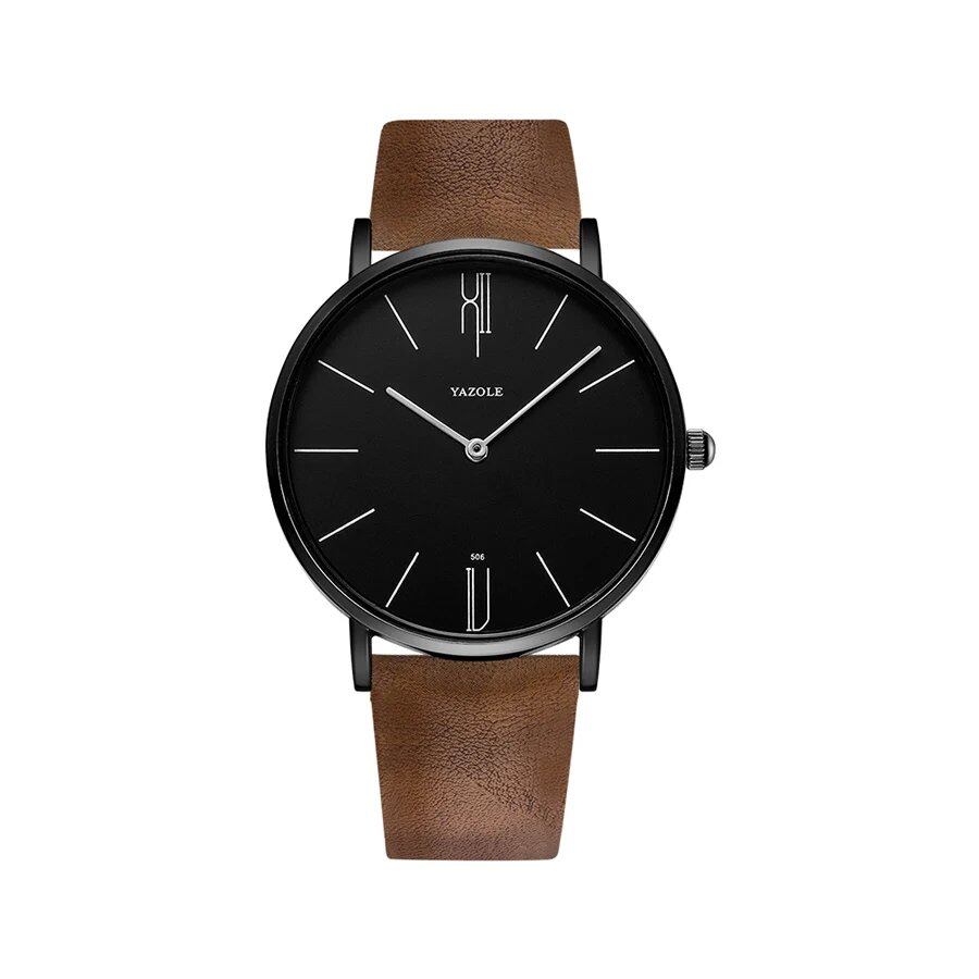 Yazor Top Brand Luxury Men's Watch, Leather Quartz Movement, Business Wristwatch, Casual Clock, Men's Relogio Masculino, Color: Black, Parallel Import