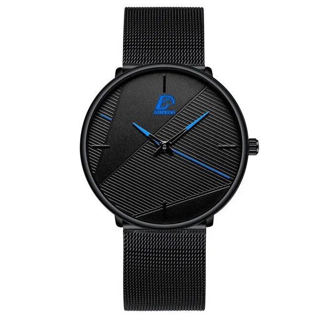 Fashionable Men's Minimalist Watch, Simple Business Style, Ultra-Thin, Stainless Steel Mesh Strap, Quartz Movement, Relogio Masculino, Color: Parallel Import