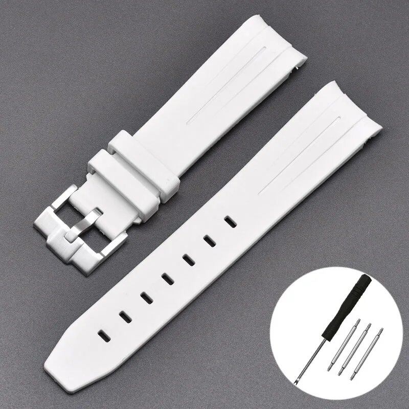 New 20mm Bent End Rubber Watch Strap for Omega Moonwatch, Joint Constellation, Men's Waterproof Sports Watch Band, Band Color: 20mm; Band Width: 20mm, Parallel Import