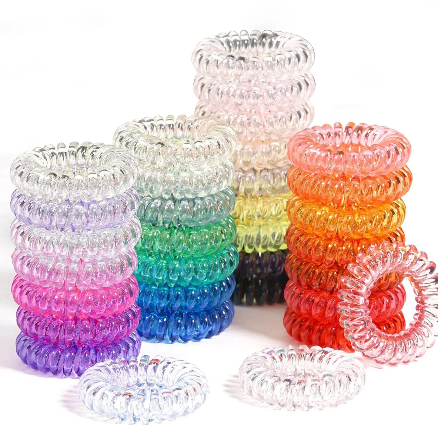 Set of 10/20/30 Colorful Elastic Plastic Hair Bands, Telephone Cord Style Scrunchies, Hair Accessories, Bulk Import