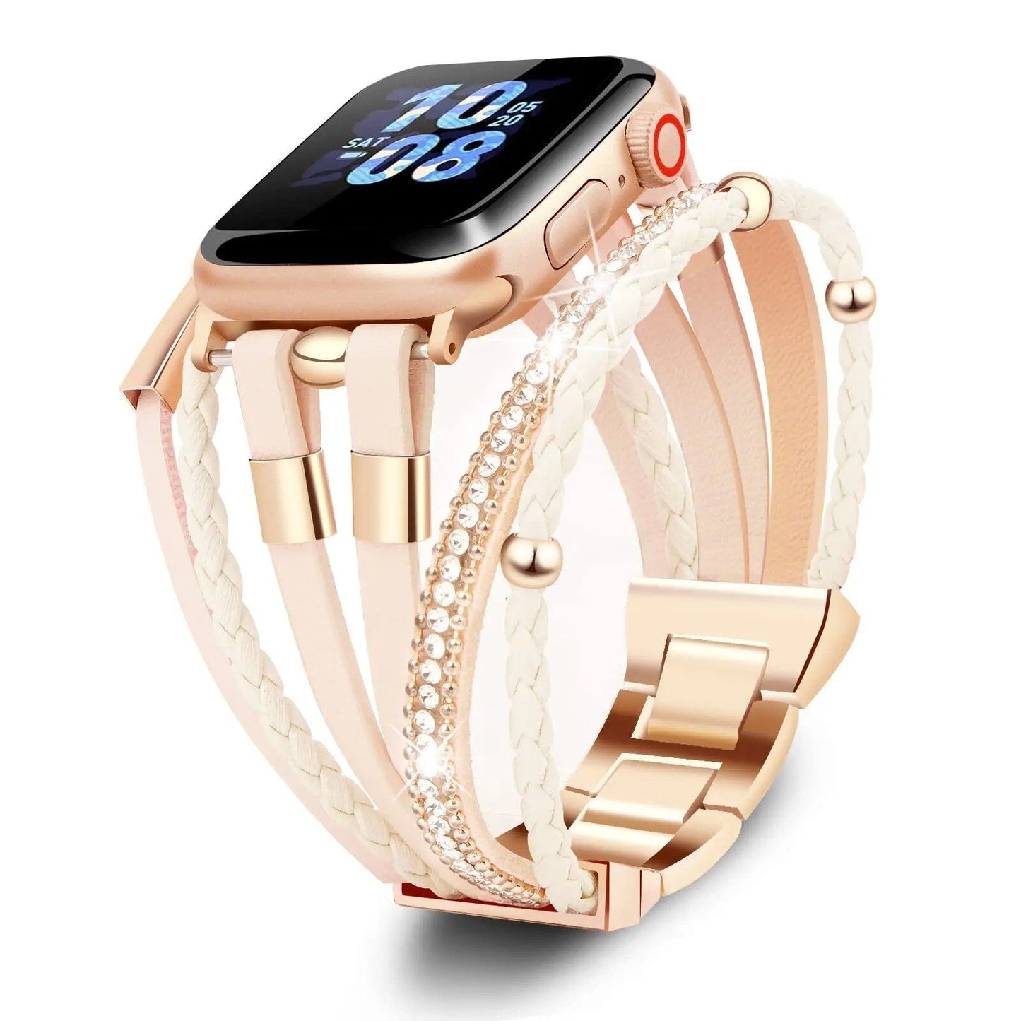 Leather Strap & Stainless Steel Bracelet for Apple Watch 40mm, 41mm, 44mm, and 45mm - Compatible with iWatch Series 9/SE/8/7/6/5/4, Band Color: mm, Parallel Import