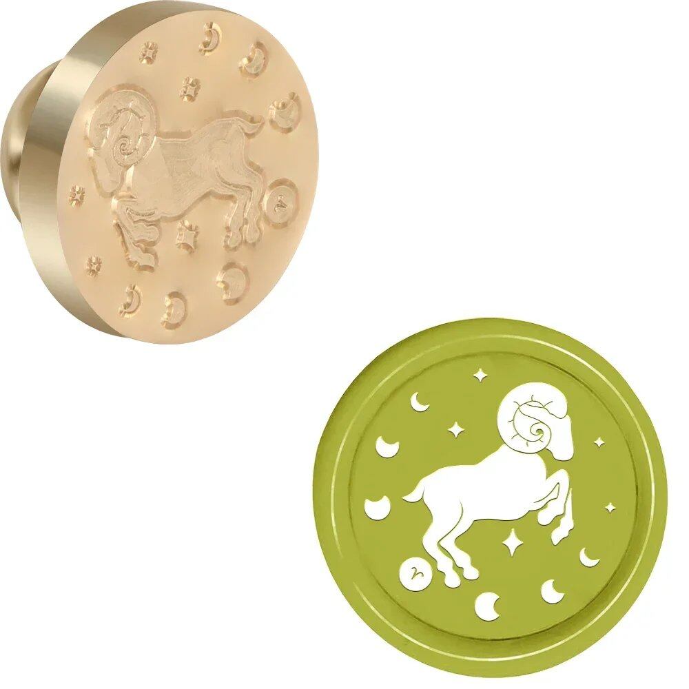 12 Zodiac Signs Round Wax Stamp with Removable Brass Head for Envelopes, Birthday Cards, Notes, and Gifts - Decorative (Imported)