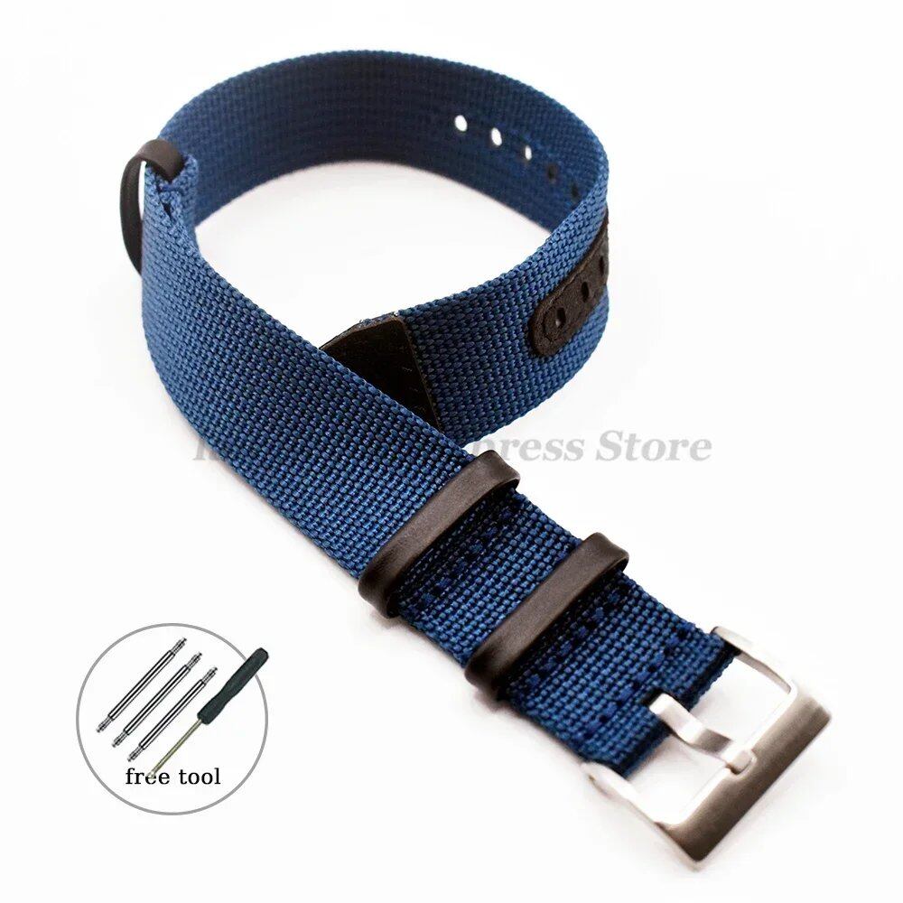 Seiko Canvas Nylon Patch Leather Strap Watch Bracelet for Rolex (20mm, 22mm), Hamilton, and Omega Compatible, Replacement Band, Band Color: mm, Parallel Import