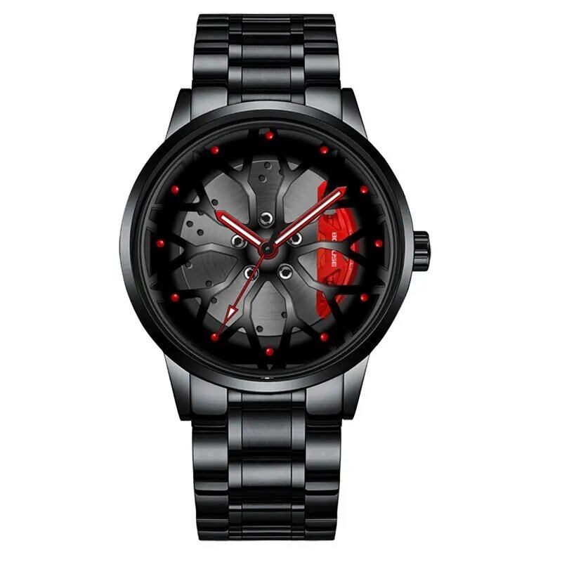 Fashion Men's Car Wheel Watch, Luxury Sports Waterproof Quartz Wristwatch with Stainless Steel Wheel Hub, Relogio Masculino, Color: Parallel Import