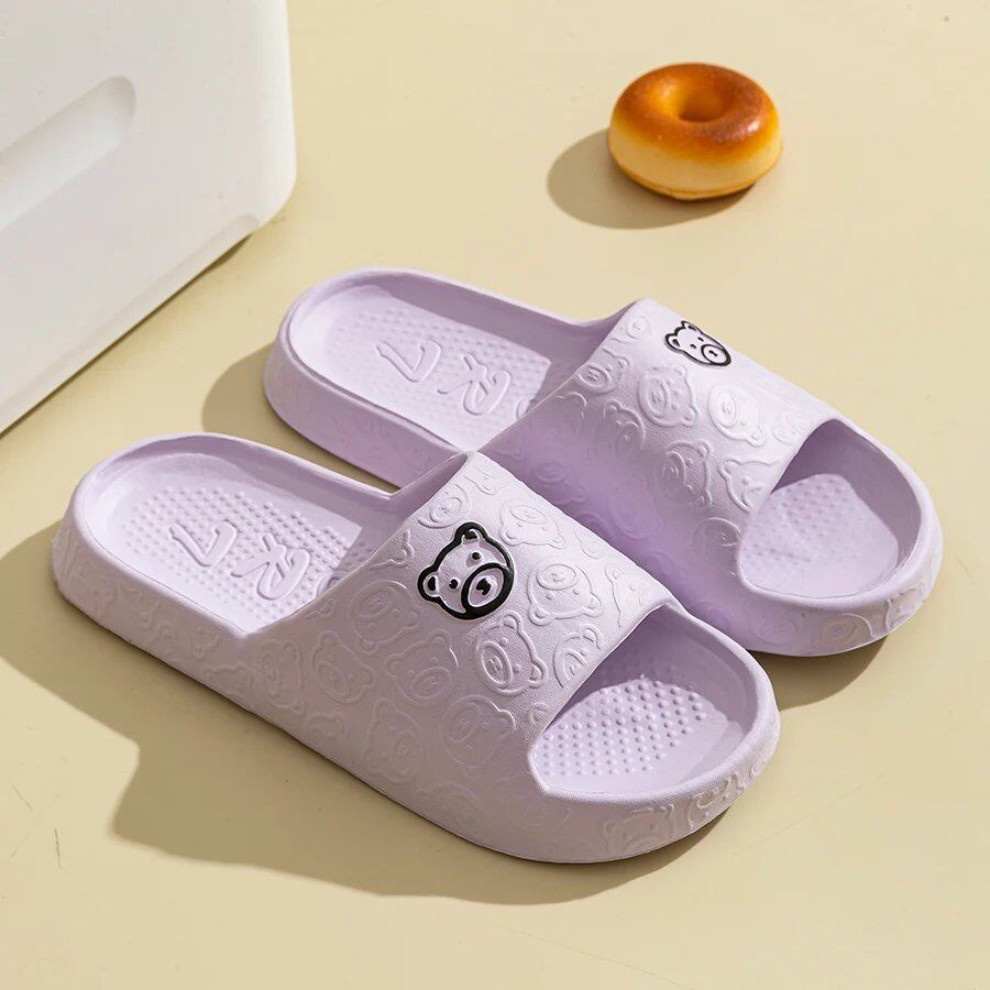 Men's Summer Slippers with Bear Characters, Soft, Thick Sole, Non-Slip, for Indoor Use, Women's Stylish Sandals, Bathroom, Beach, Outdoor Shoes, Couples' Shoes, Parallel Import