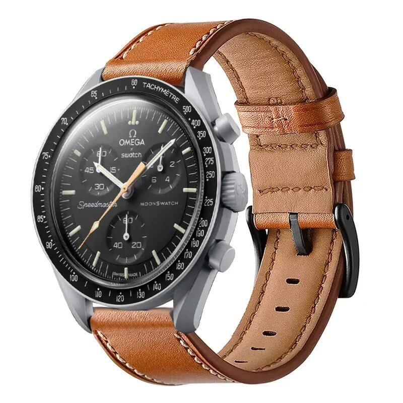 Omega x Swatch Moonwatch Classic Leather Strap - Vintage-Style Replacement Watch Band Accessory, Size: Parallel Import
