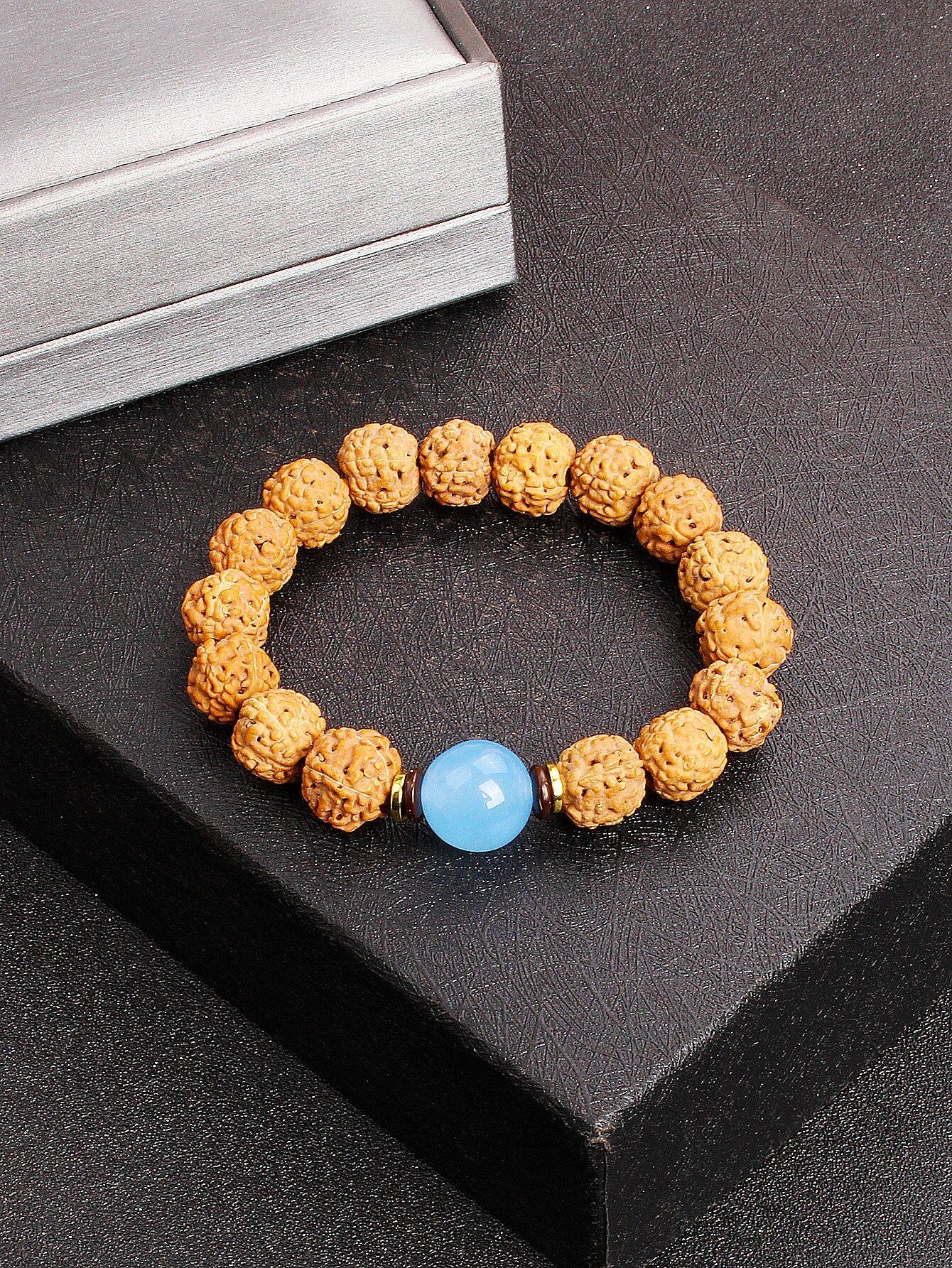 12mm Vajra Bodhi Rudraksha Bracelet with Red Tiger Eye and Aquamarine (Protection, Courage, Calmness, Mental Energy, Harmony) Length: 12mm (Parallel Import)