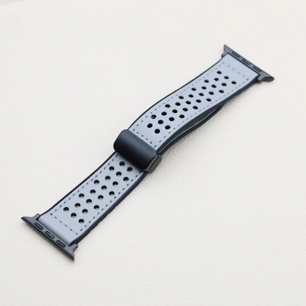 Silicone and Leather Strap with Magnetic Band for Apple Watch Ultra (49mm, 44mm, 46mm, 42mm, 40mm, 45mm, 41mm) Compatible with iWatch Series 10/9/8/7/6/SE/5 (Band Color: mm) Parallel Import