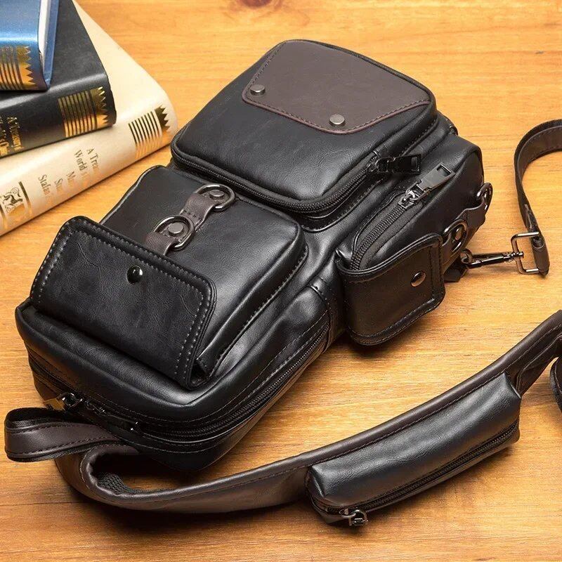 メンズ レザークロスボディバッグ チェストバッグ メッセンジャーバッグ 新作 防水PU シングルショルダーバッグ ヴィンテージ ラグジュアリー カジュアルバッグ 色 並行輸入品