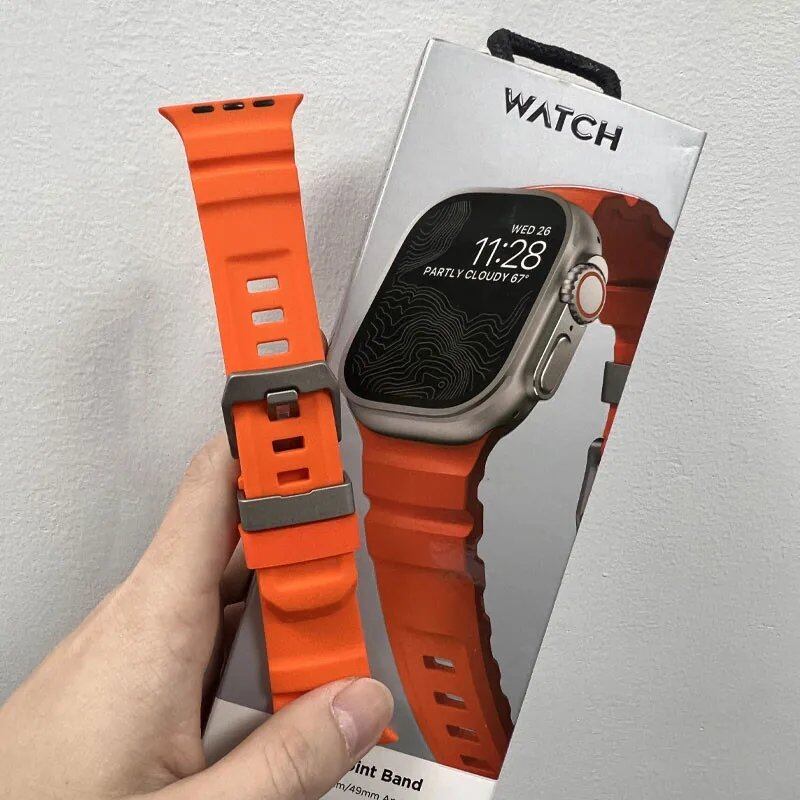 Silicone Sport Band for Apple Watch - Compatible with iWatch Ultra 2/10/9/8/7/6/5/4/3/2/1, 38mm/40mm/41mm/42mm/44mm/45mm/46mm/49mm Band Colors: Parallel Import