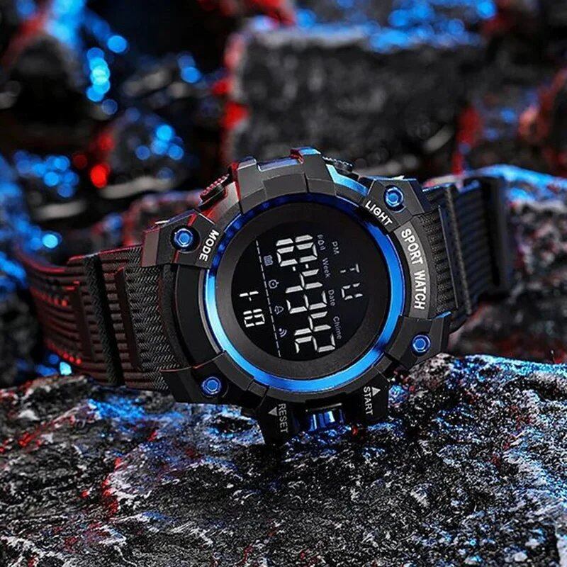 YIKAZE 50mm Big Dial Sports Watch with Military Countdown and Stopwatch, LED Digital Watch, Waterproof, Men's Electronic Watch, Color: Parallel Import