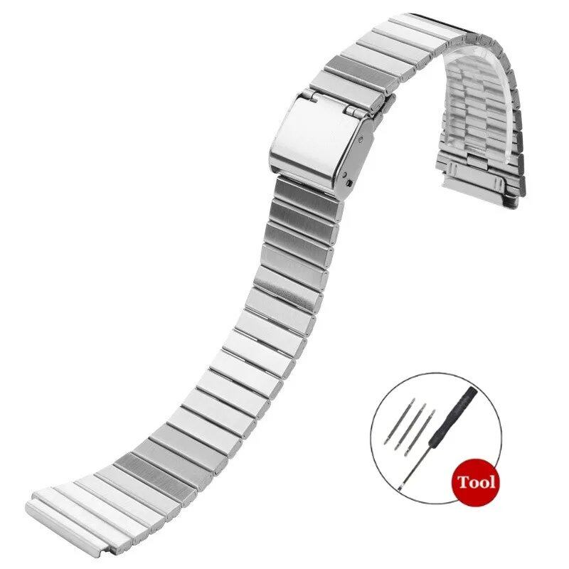CASIO F-91W/A158/A159/A168/A169/B650/AQ230/AE500W用 ヴィンテージ風ウォッチバンド 18mm/20mm 超薄型ステンレススチールストラップ メタルブレスレット バンドカラー:mm 並行輸入品