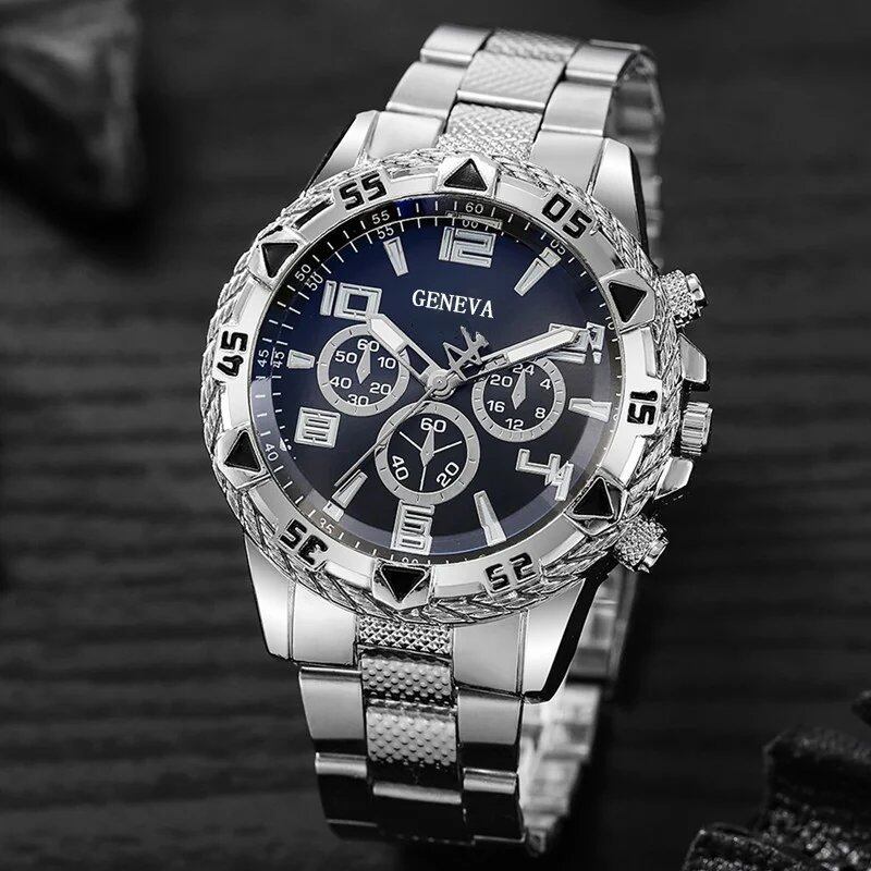 New Fashionable Luxury Men's Business Quartz Watch with Round Faux Three-Hand Movement, Large Dial, Color: Parallel Import