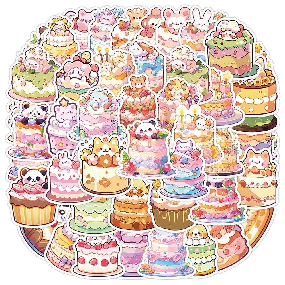 10/30/60個入り かわいいケーキと動物のキャラクター おしゃれステッカー DIY ノートPC・スーツケース・文房具用 子供向けおもちゃ カラー:キュート 並行輸入品