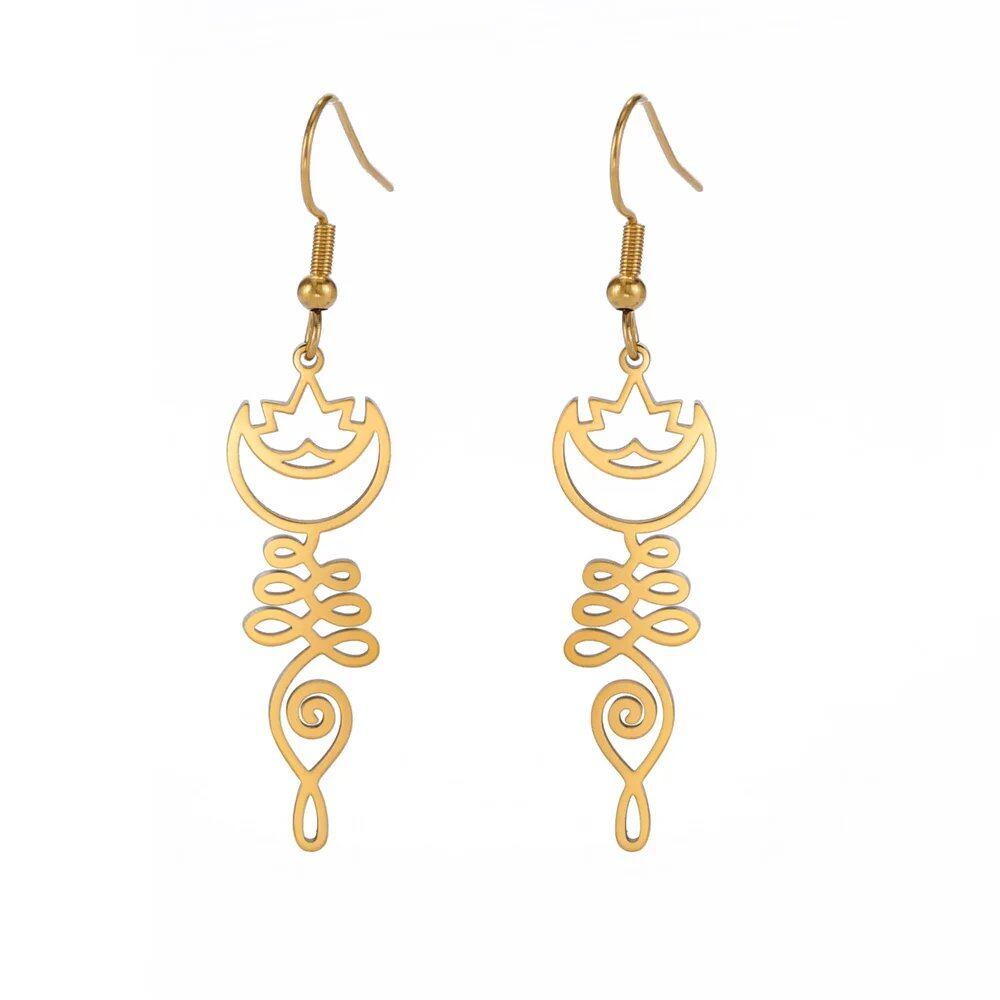 EUEAVAN Lotus Flower Unalome Pendant Earrings, Yoga Om Sanskrit Symbol, Spiritual Stainless Steel, Buddhist Amulet, Women's Jewelry, Metal Color: Style Color, Parallel Import