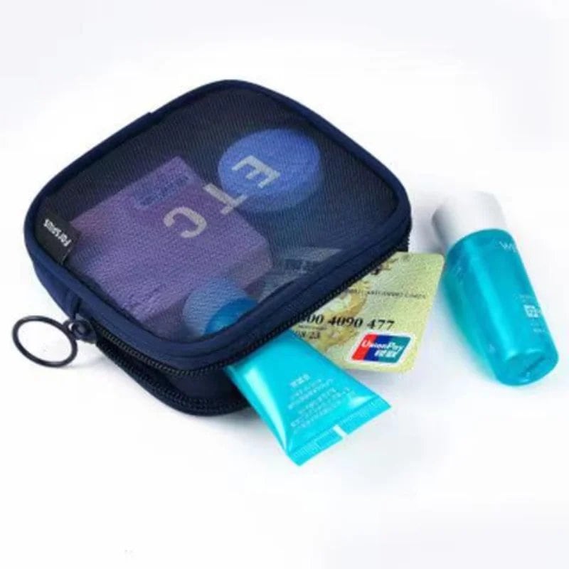 女性用メイクバッグ 旅行用トイレタリーバッグ 洗面化粧品収納ケース ジッパー付き ドット柄 透明メッシュ コスメポーチ 並行輸入品