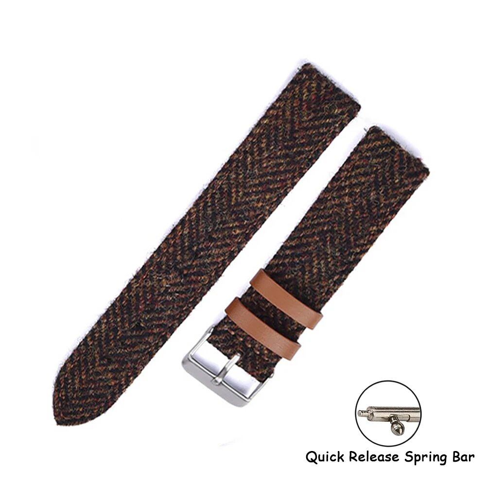 Leather and Wool Retro Watch Strap, 18mm, 20mm, 22mm, Quick Release Soft Strap, Nylon Woven, Luxury Bracelet, Watch Accessories, Band Color: mm, Parallel Import