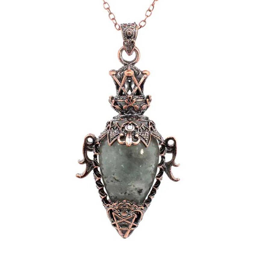 Crystal Pendant Necklace for Dowsing and Spiritual Divination, Natural Amethyst, Rose Quartz, and Onyx, Antique Pendulum Pendant, Metal Color: Parallel Import