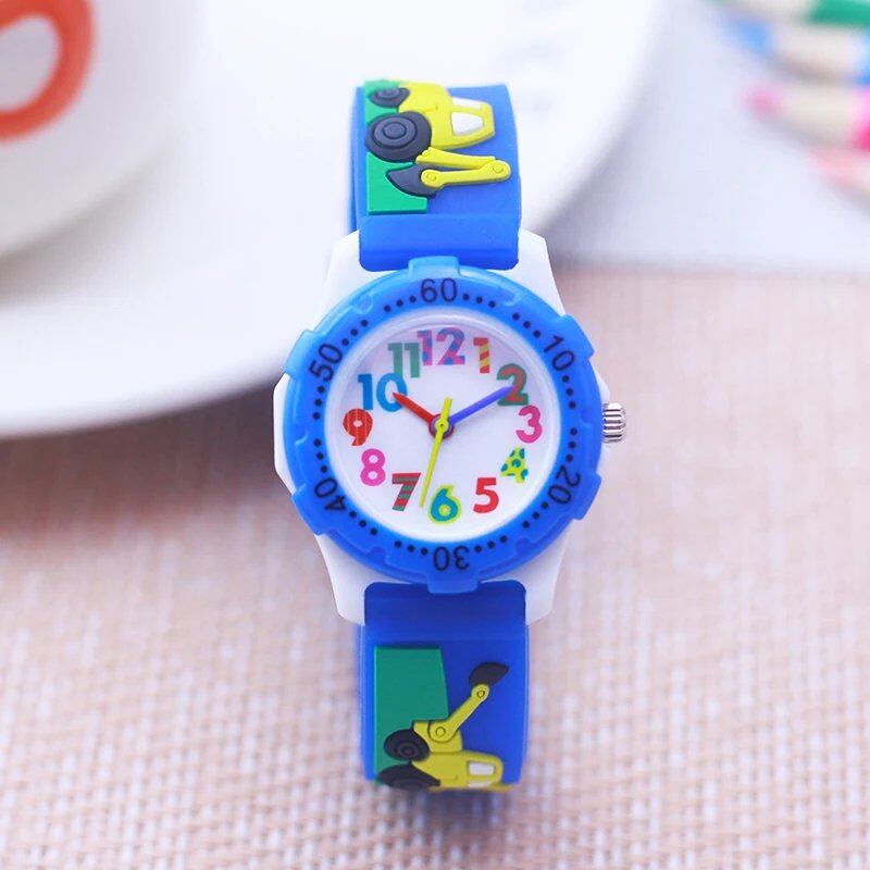 New Stylish Kids' Cool 3D Excavator Character Silicone Watch for Boys and Girls, Ages 3 and Up, Birthday Gift, Parallel Import