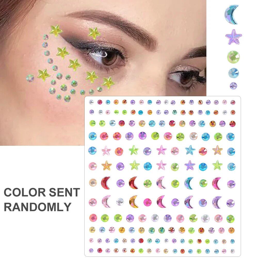 1/5/8-Piece 3D Face and Eye Tattoo Stickers for Party Makeup, Diamond Rhinestone Stickers, Self-Adhesive Mixed Crystal Face Decoration Stickers, Parallel Import