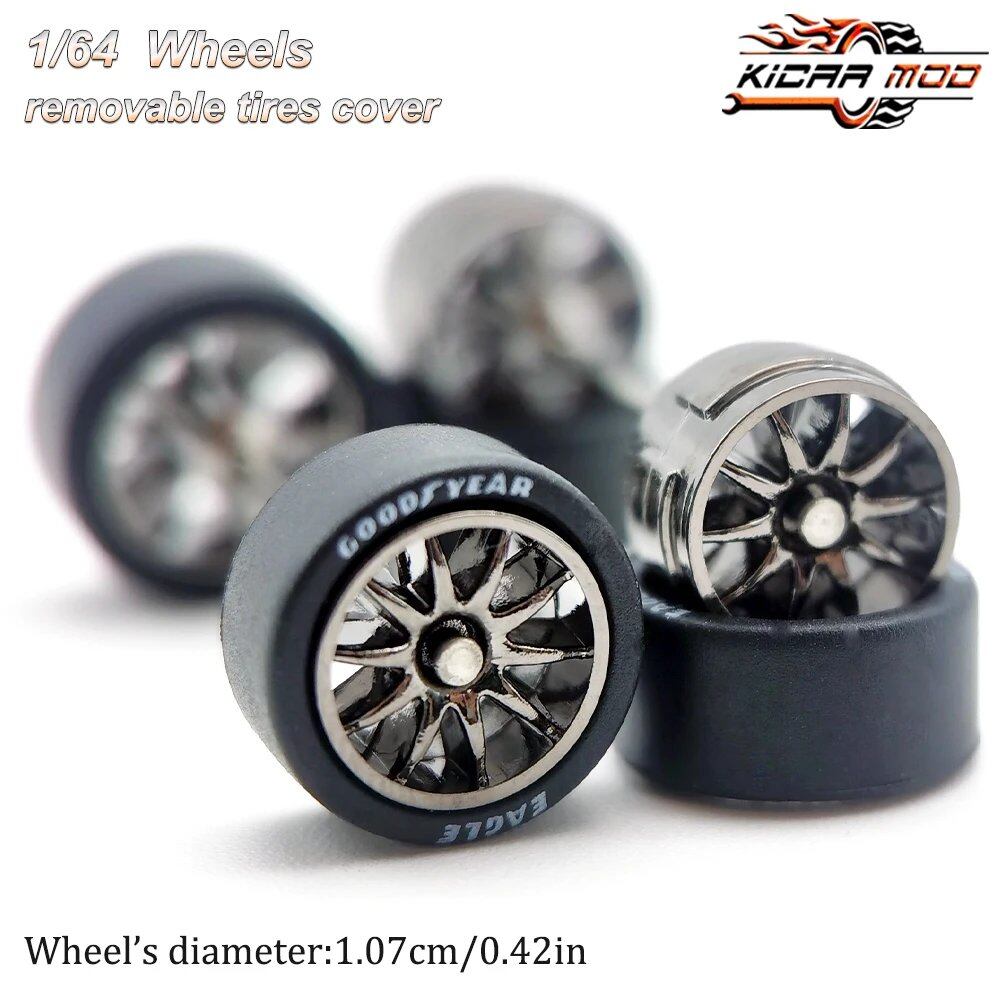 1/64 Scale Rubber Tire Wheels CE28 Refit Parts for Diecast Model Cars, Hot Wheels, Matchbox, Tomica, D:11mm, 1 Set, Parallel Import