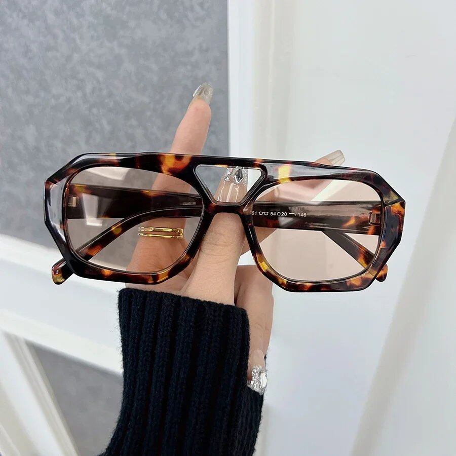 New Designer Square Sunglasses for Women, Leopard Print Frame, Vintage Style, Outdoor Sun Protection, Frame Color: Other; Lens Color: Leopard Print, Parallel Import